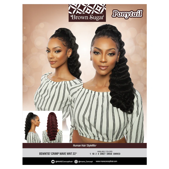 Brown Sugar Human Hair Blend Drawstring Ponytail - BSWNT07 CRIMP WAVE WNT 22" - By Mane Concept - Image 4