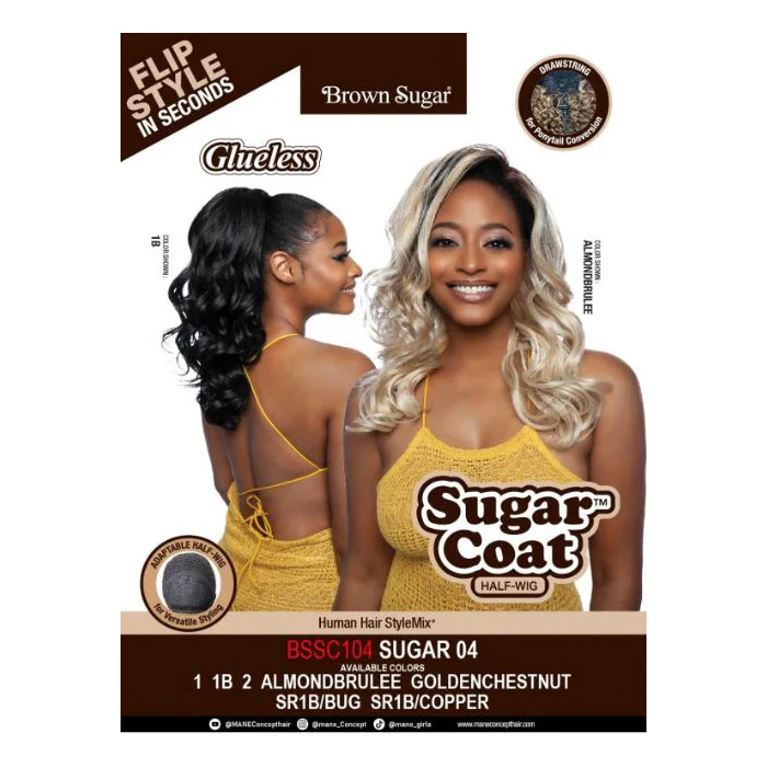 Mane Concept Brown Sugar Coat Human Hair Blend Half Wig - BSSC104 SUGAR 04 - Image 6