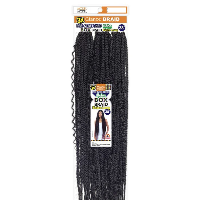 Model Model Glance Pre-Looped Crochet Braids - PRE-STRETCHED BOHO BOX BRAID 38" 3X - Image 3