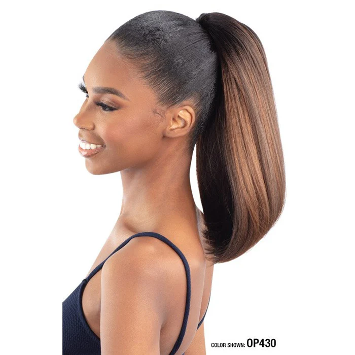 Model Model Miss Divine Human Hair Blend Drawstring Ponytail - YAKI FLIP IN 14" - Image 2