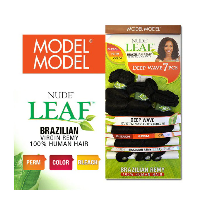 Model Model Nude Leaf Brazilian Virgin Remy 100% Human Hair Weave - DEEP WAVE 7 PCS (10-22") + Closure - Image 5