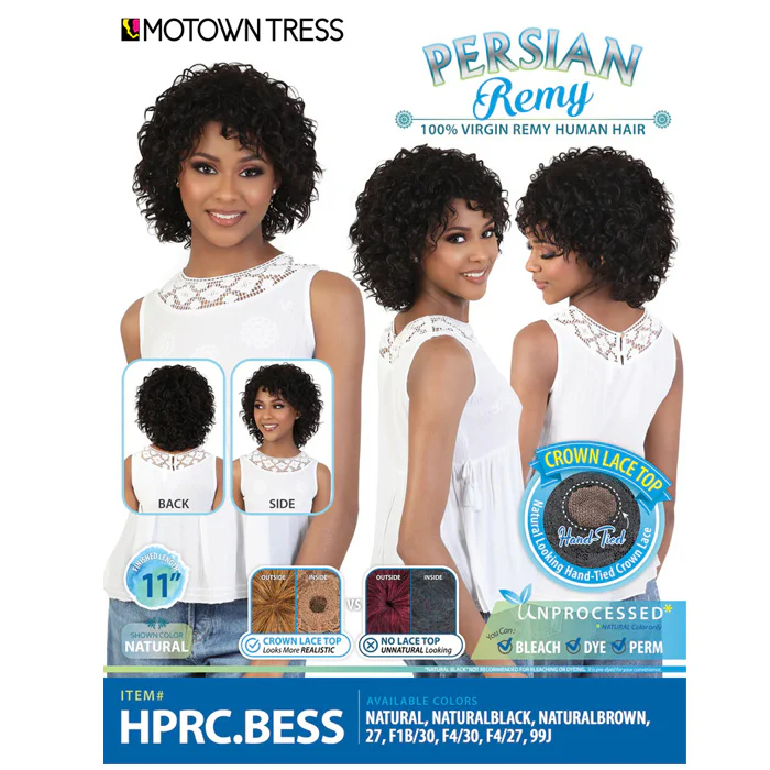 Motown Tress Persian Remy 100% Virgin Remy Human Hair Crown Lace Top Full Wig - HPRC.BESS - Image 4