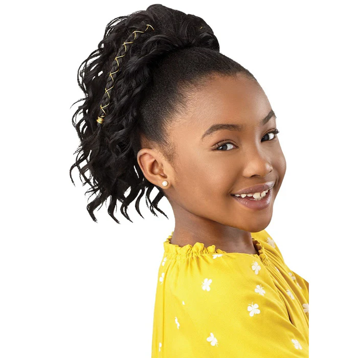 Outre Lil Looks Kids Drawstring Ponytail - GOLD ACCENTED NATURAL WAVE 12" - Image 2