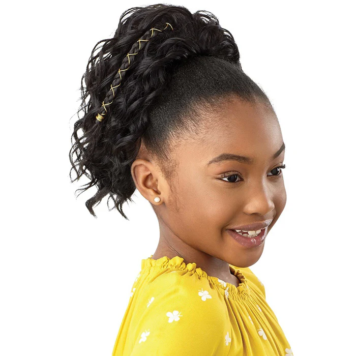 Outre Lil Looks Kids Drawstring Ponytail - GOLD ACCENTED NATURAL WAVE 12" - Image 3
