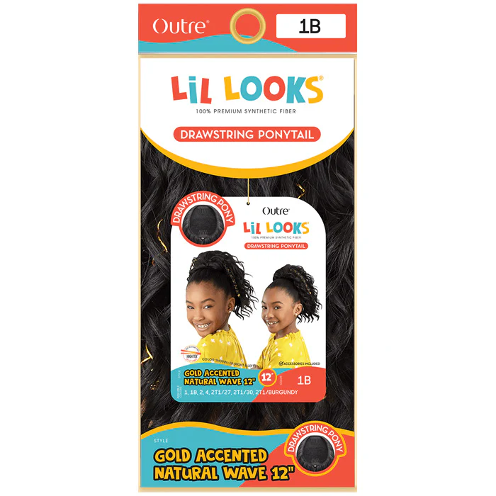 Outre Lil Looks Kids Drawstring Ponytail - GOLD ACCENTED NATURAL WAVE 12" - Image 5