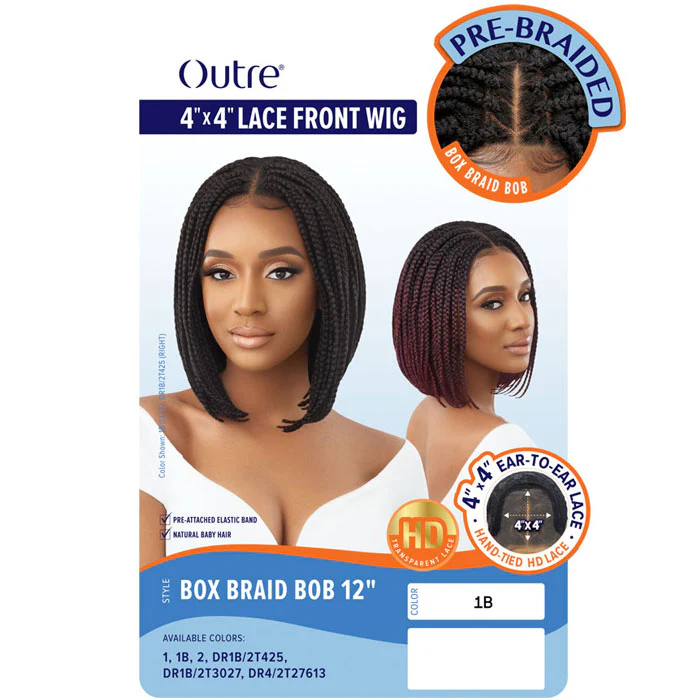 Outre Pre Braided 4X4 HD Lace Front Wig - BOX BRAID BOB 12" - Image 4