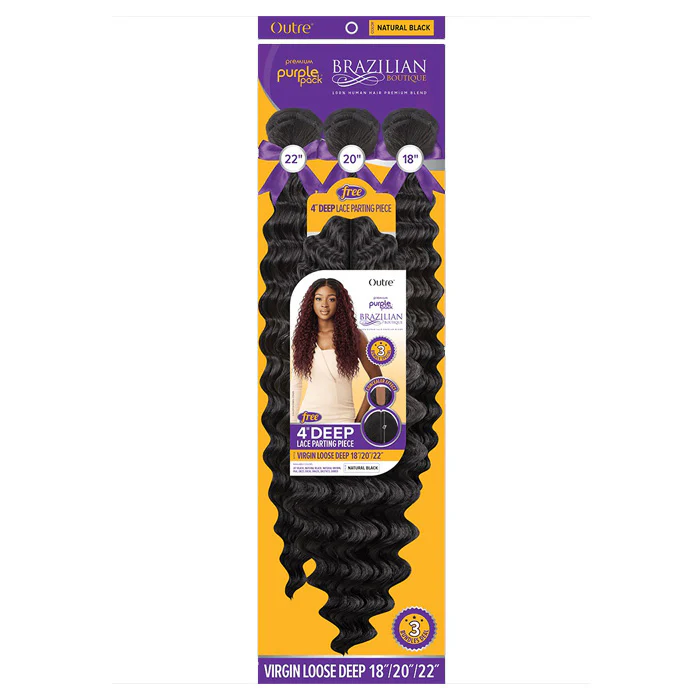 Outre Purple Pack Brazilian Boutique Human Hair Blend Weave - VIRGIN LOOSE DEEP 4PCS (18/20/22"+ 4" lace closure) - Image 5
