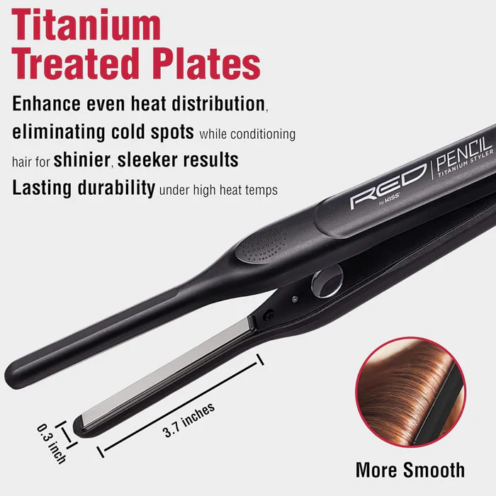 Red Ceramic Pencil Titanium Styler Flat Iron 3/10 inch - Image 4