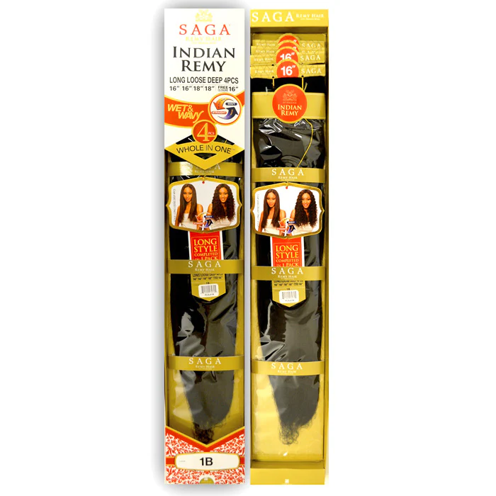 Saga Indian Remy 100% Human Hair LONG LOOSE DEEP 4 Pcs Wet & Wavy - Image 3