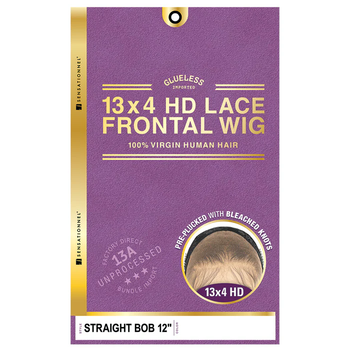 Sensationnel 13A 100% Virgin Human Hair Glueless 13x4 HD Lace Frontal Wig - STRAIGHT BOB 12" - Pre-Plucked - Image 5