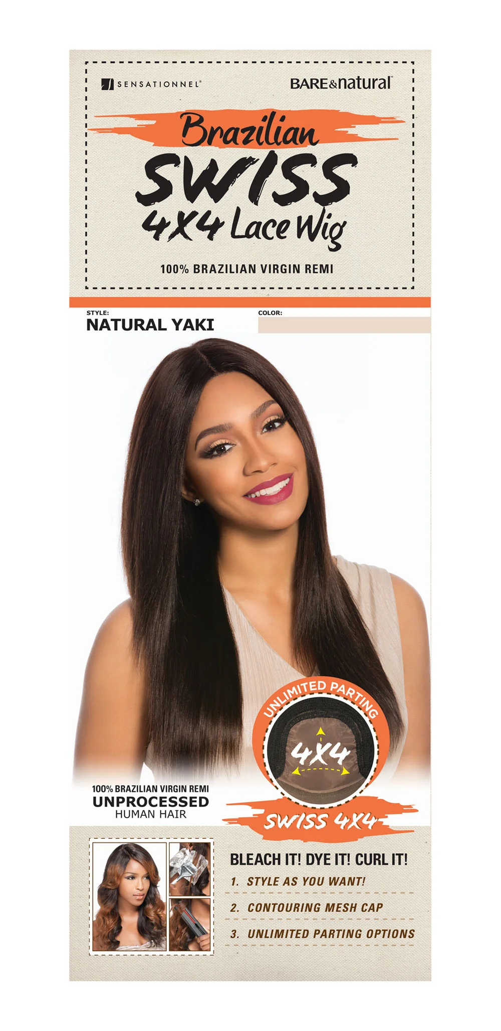Sensationnel Bare & Natural 100% Brazilian Remy Swiss 4x4 Lace Front Wig NATURAL YAKI - Image 4