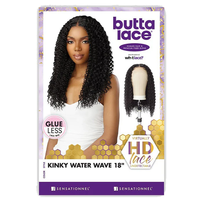Sensationnel Butta Lace Human Hair Blend Glueless 5" HD Deep Lace Parting Front Wig - KINKY WATER WAVE 18" - Image 5