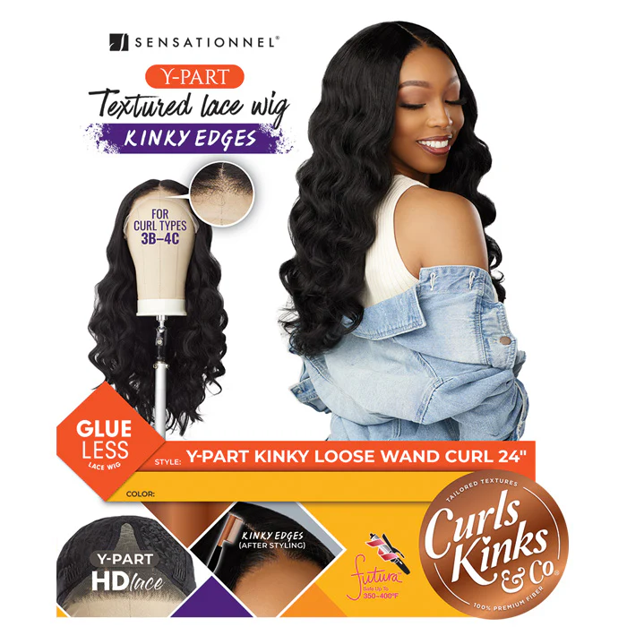 Sensationnel Curls Kinks Kinky Edges Glueless Y-Part HD Lace Front Wig - KINKY LOOSE WAND CURL 24" - Image 3