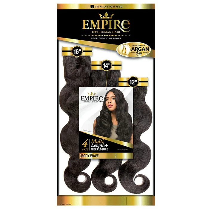 Sensationnel Empire 100% Human Hair Multi Length + Free Closure 4 PCS Weave - BODY WAVE 10-18" - Image 6