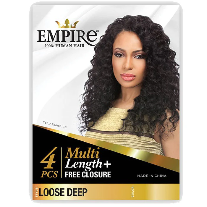 Sensationnel Empire 100% Human Hair Multi Length + Free Closure 4 PCS Weave - LOOSE DEEP 10-18" - Image 5