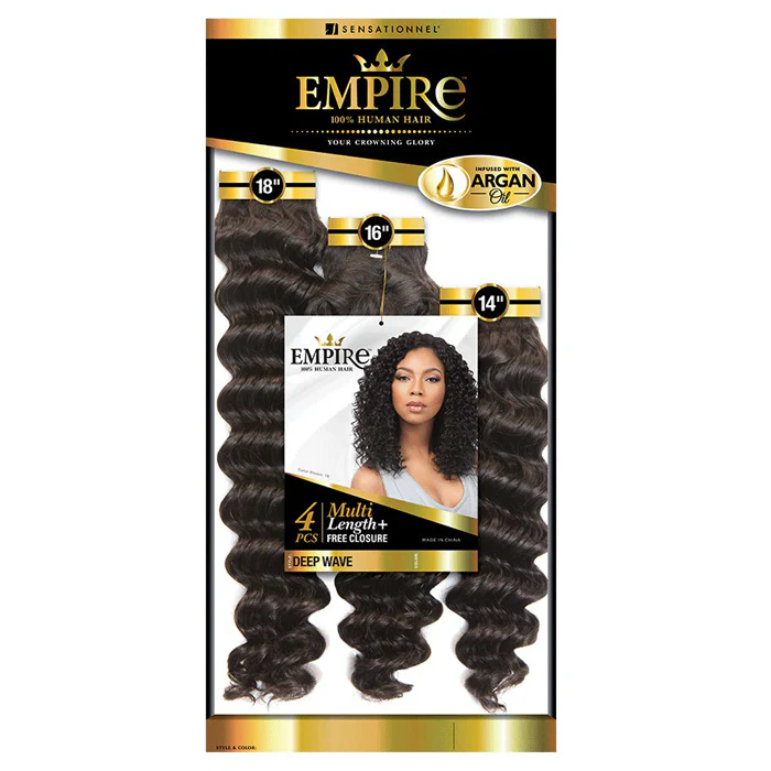 Sensationnel Empire 100% Human Hair Weave + Free Closure 4 PCS - DEEP WAVE 12-18" - Image 6