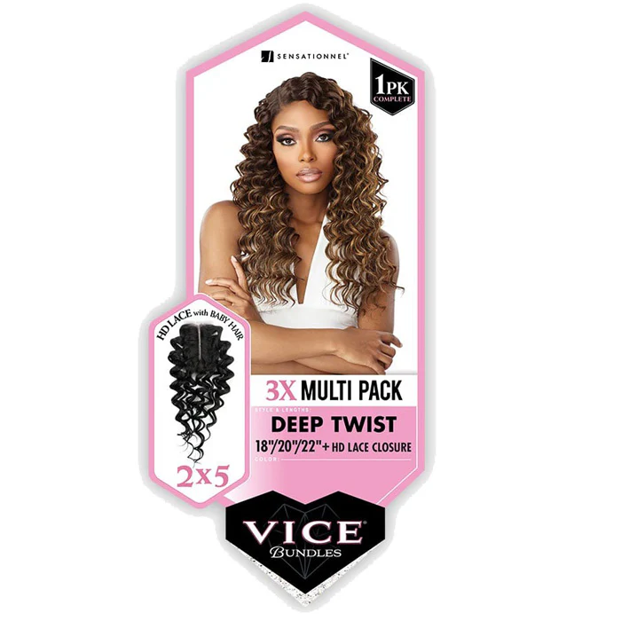 Sensationnel Vice Bundles 3X Multi Pack Weave + HD Lace Closure - DEEP TWIST 14-30" - Image 11
