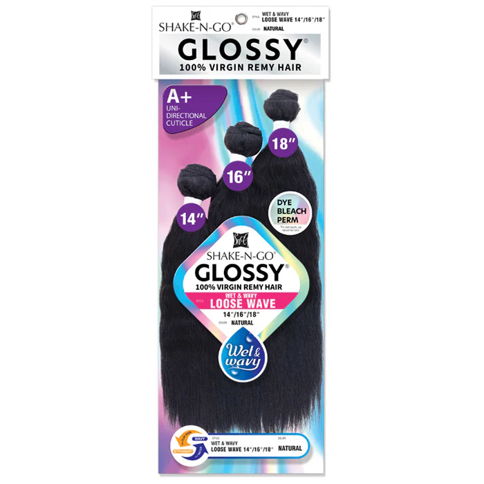 Shake N Go Glossy 100% Virgin Remy Hair Wet & Wavy Weave - LOOSE WAVE - Multi - Image 4