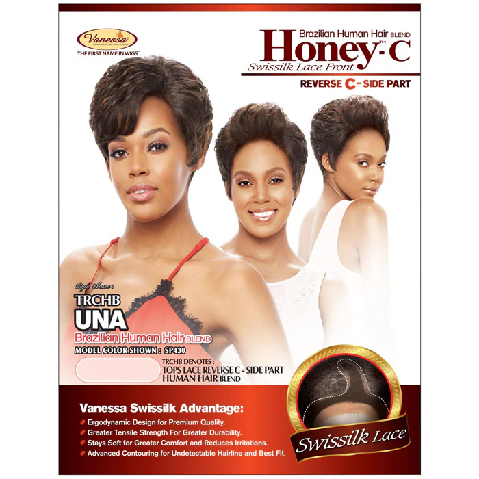 Vanessa Honey-C Brazilian Human Hair Blend Swissilk Lace Front Reverse C-Side Part Wig - TRCHB UNA - Image 5