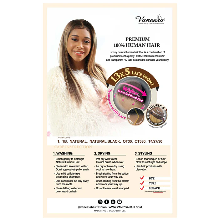 Vanessa Premium Brazilian Human Hair Glueless 13x5 HD Lace Front Wig - STR 20 - Image 5